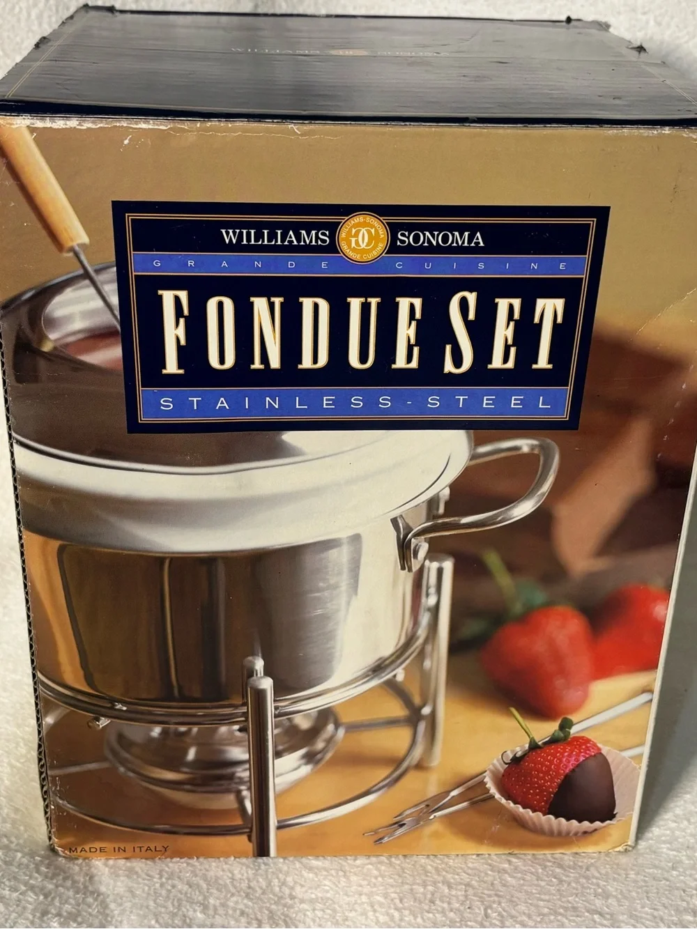 Williams Sonoma Stainless Steel and White Ceramic Fondue Set